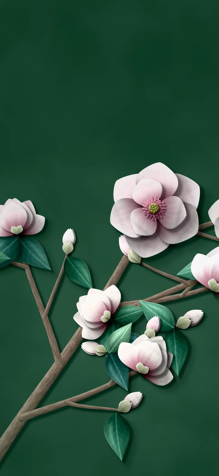 Dark Green Paper Magnolia Branch wallpaper for iPhone and Android