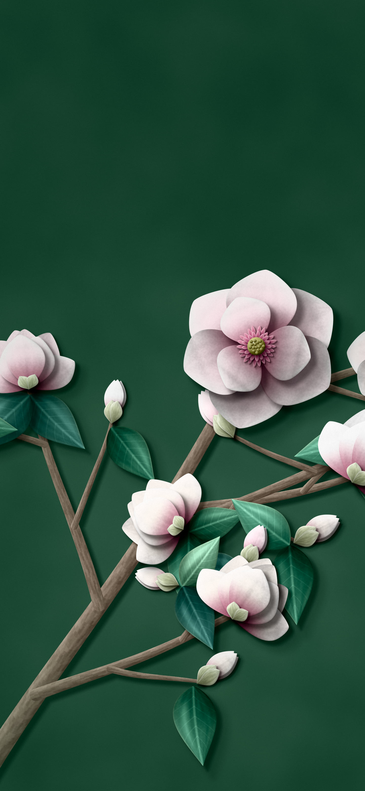 Dark Green Paper Magnolia Branch wallpaper for iPhone and Android