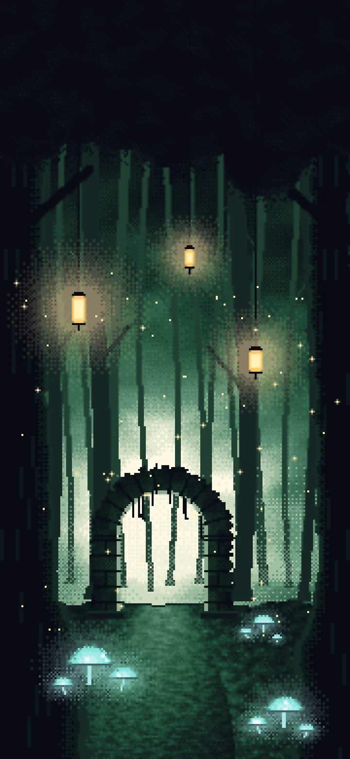 Dark Green Pixel Art Enchanted Forest wallpaper for iPhone and Android