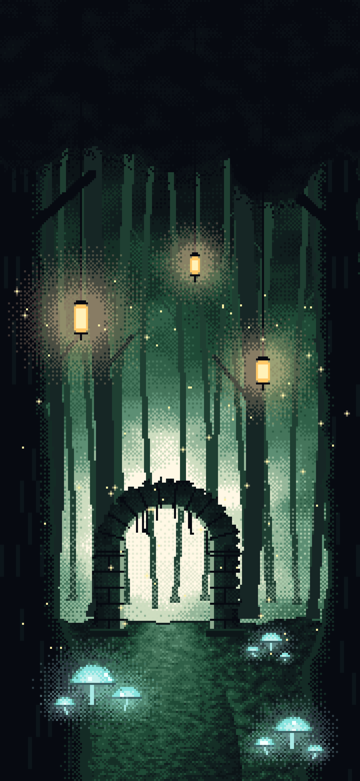 Dark Green Pixel Art Enchanted Forest wallpaper for iPhone and Android