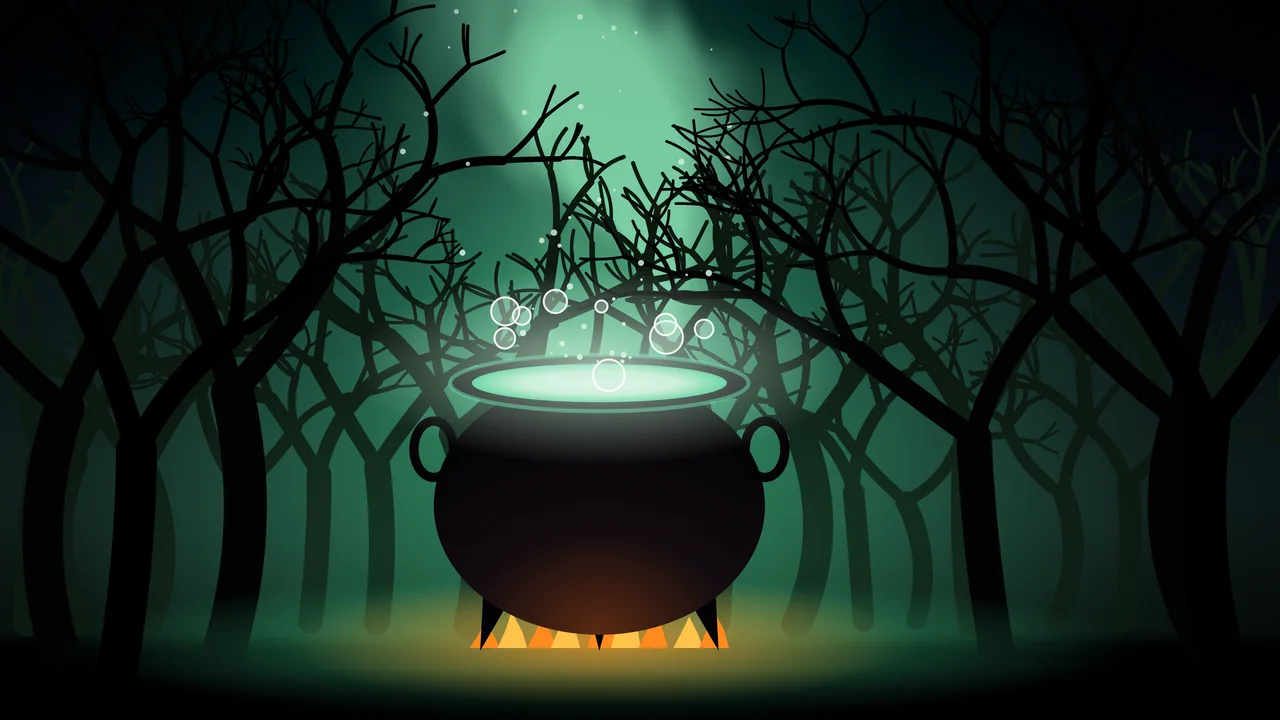 Dark Green Witch Cauldron desktop wallpaper in 4K