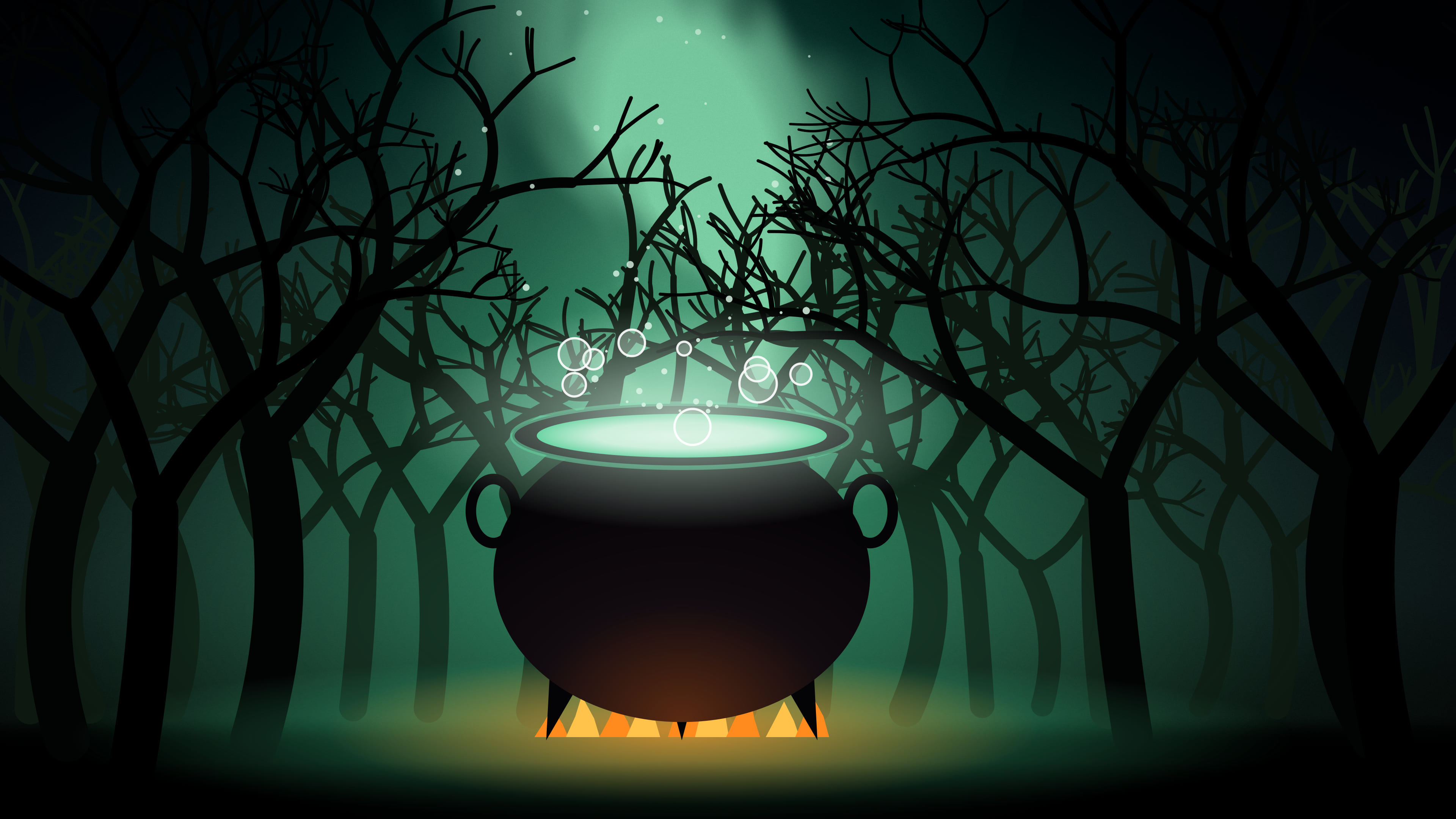 Dark Green Witch Cauldron desktop wallpaper in 4K