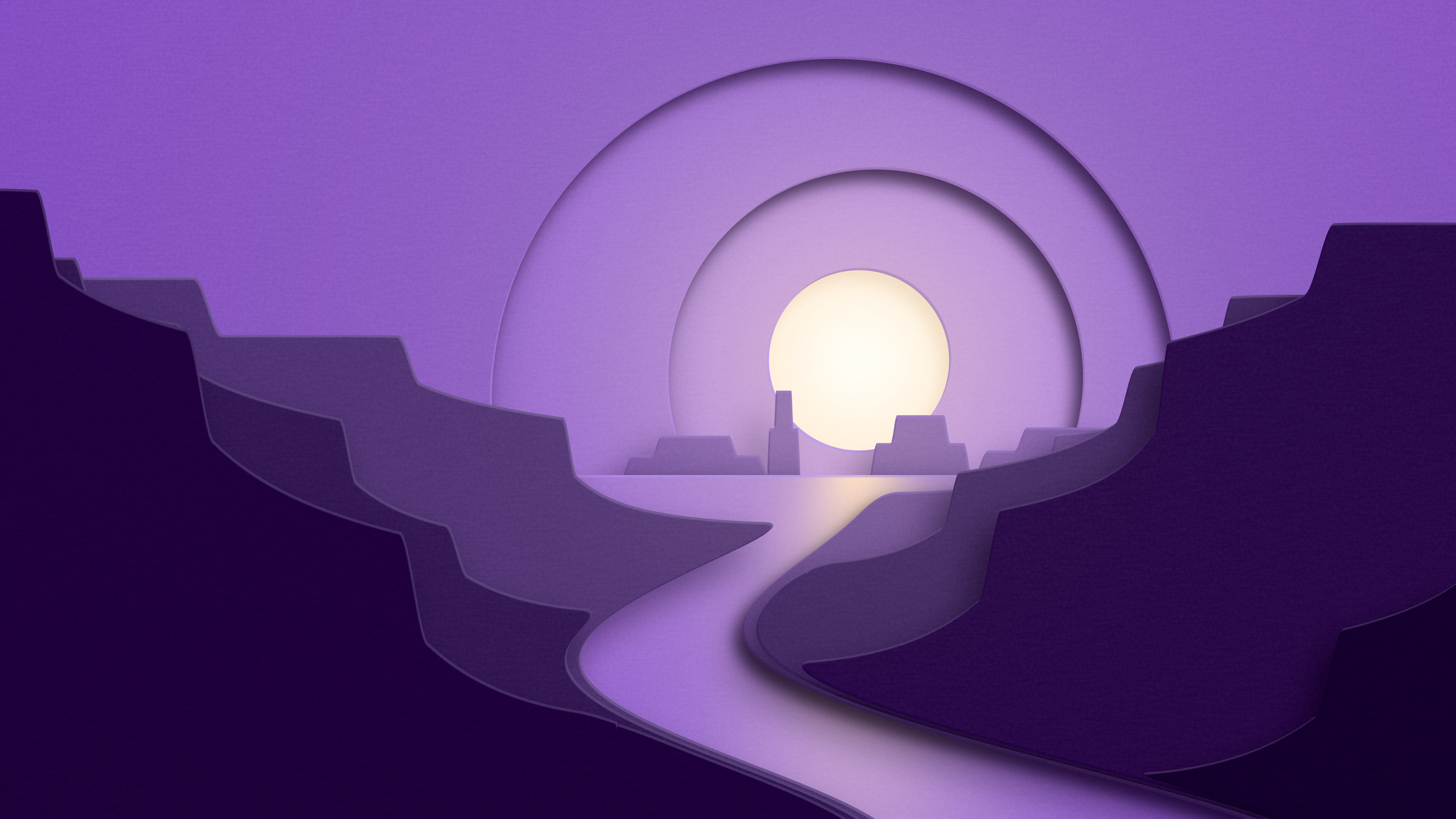 Dark Purple 3D Paper Cut Canyon at Sunset desktop wallpaper in 4K