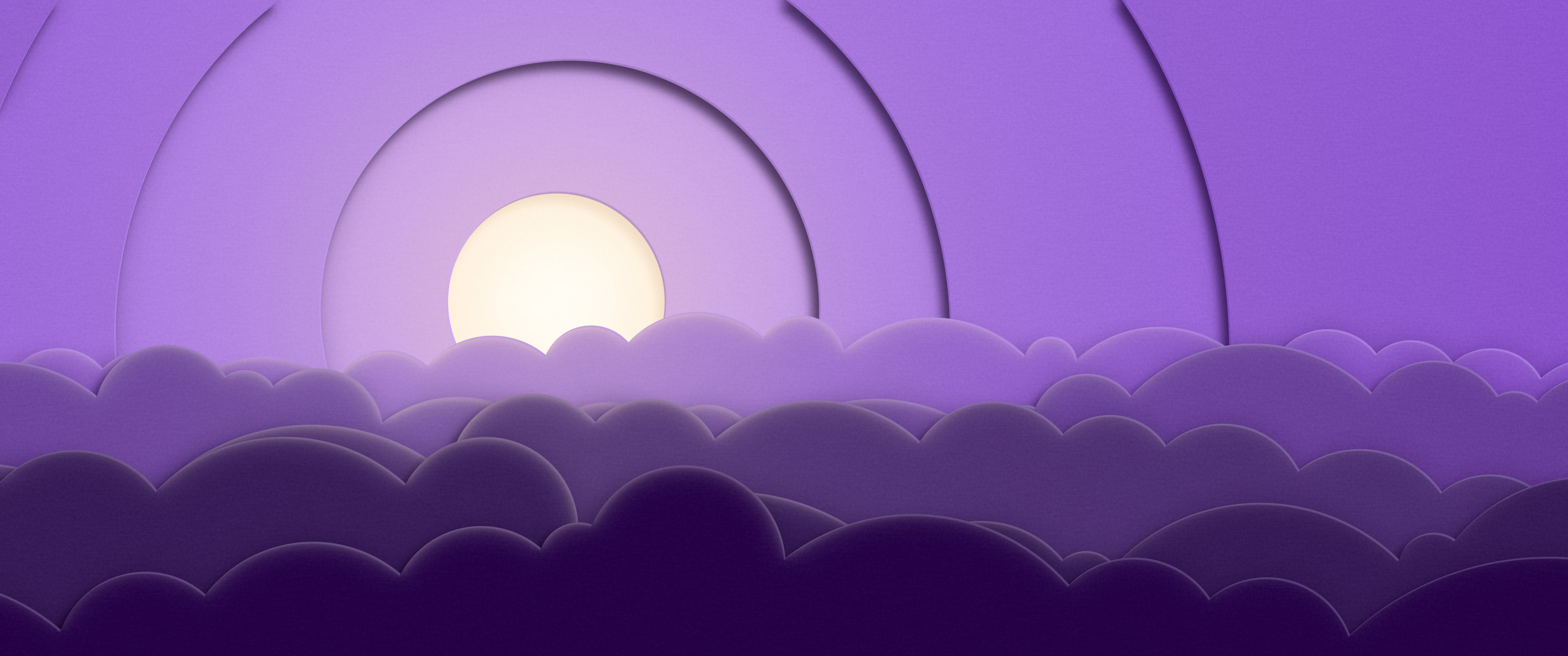 Dark Purple 3D Paper Cut Clouds ultrawide wallpaper, 3440 × 1440
