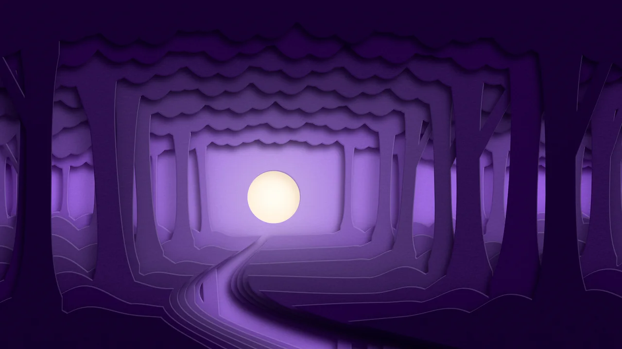 Dark Purple 3D Paper Cut Forest desktop wallpaper in 4K