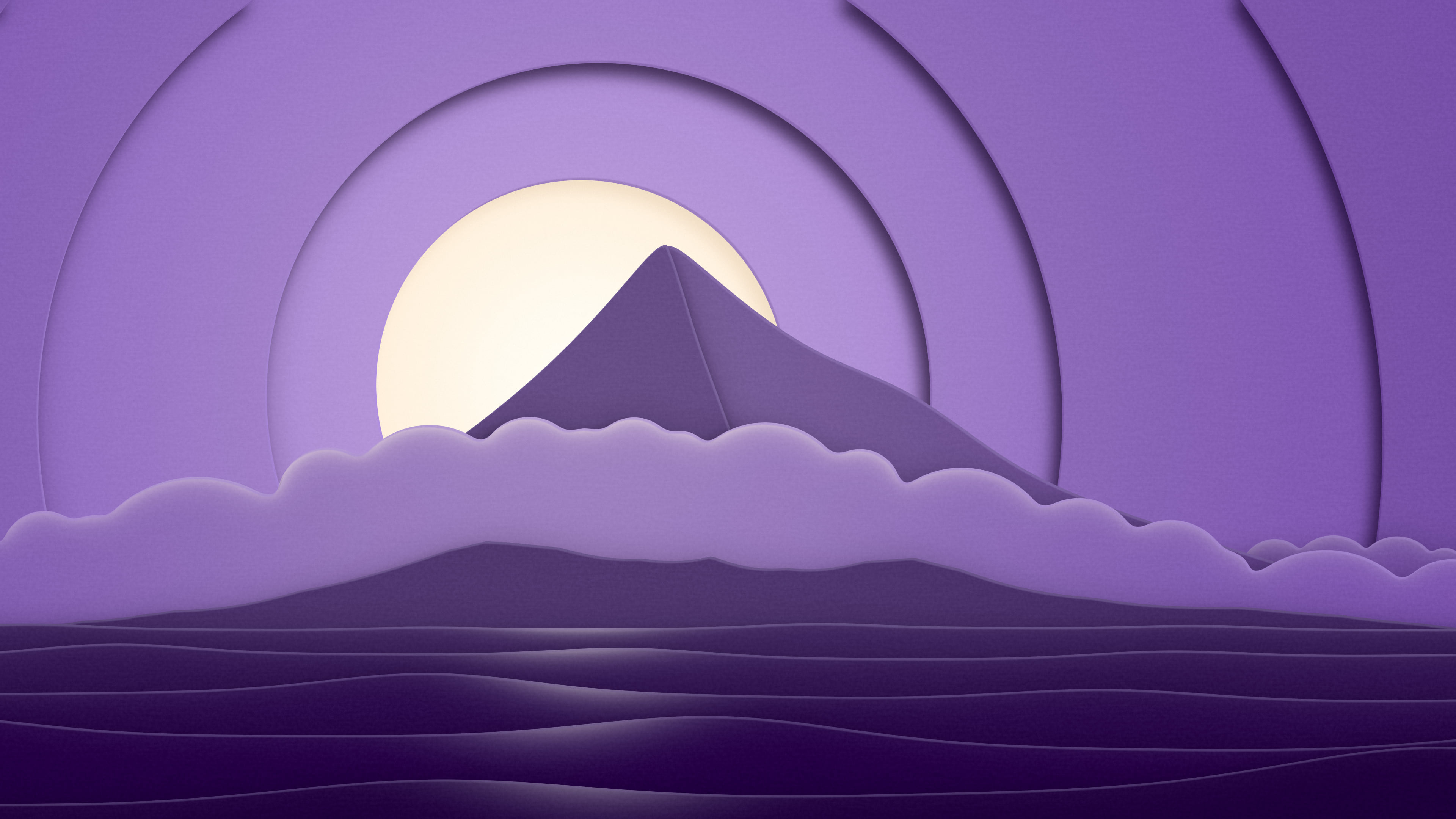 Dark Purple 3D Paper Cut Island desktop wallpaper in 4K