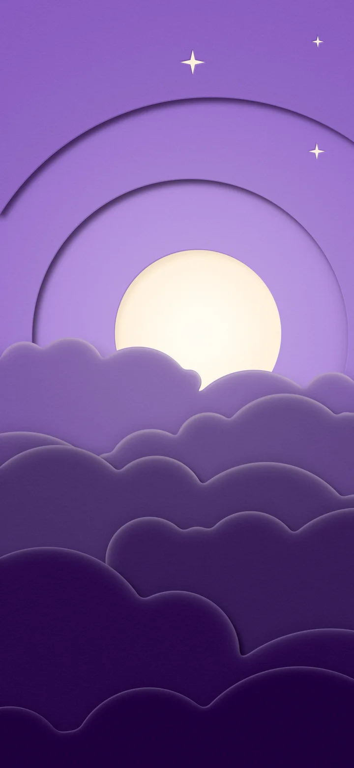 Dark Purple 3D Paper Cut Moon and Clouds wallpaper for iPhone and Android