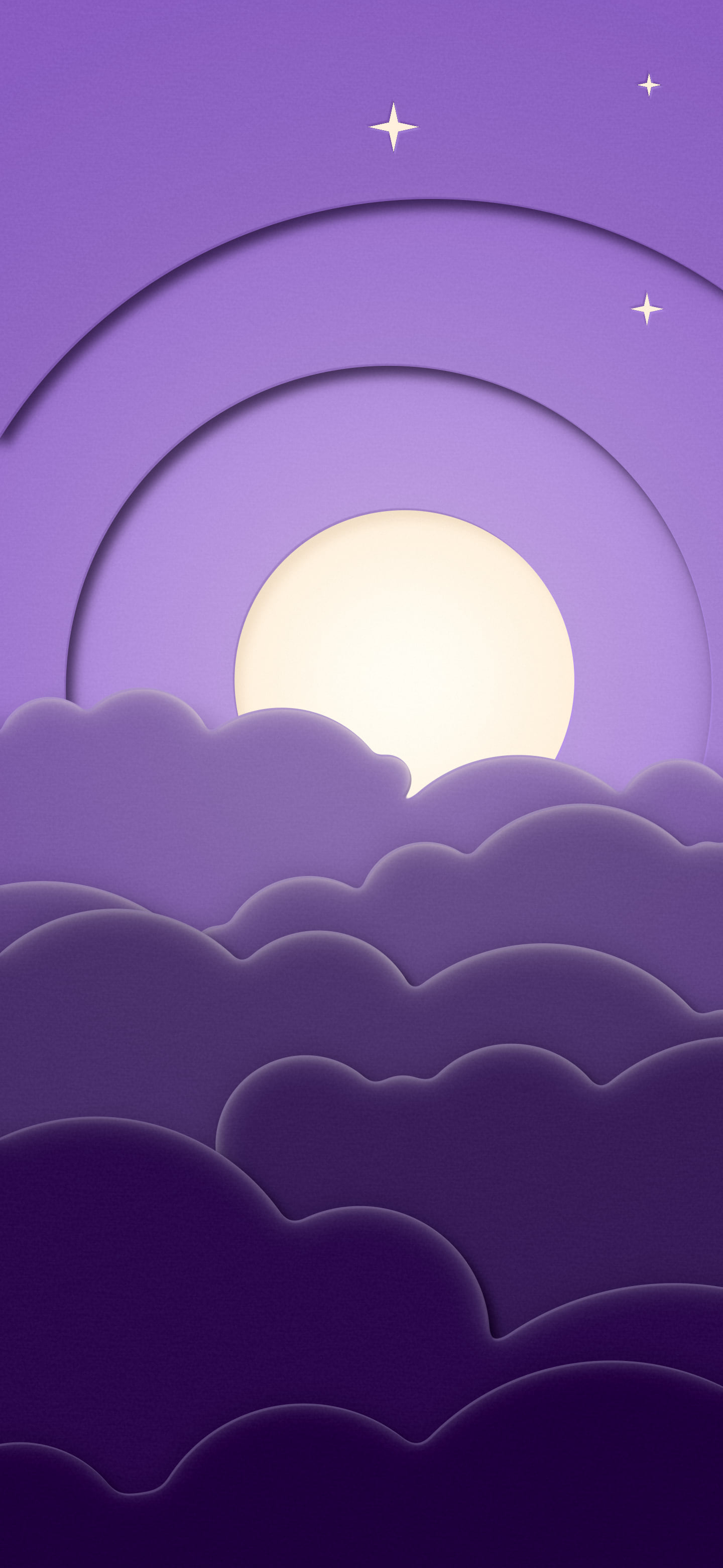 Dark Purple 3D Paper Cut Moon and Clouds wallpaper for iPhone and Android