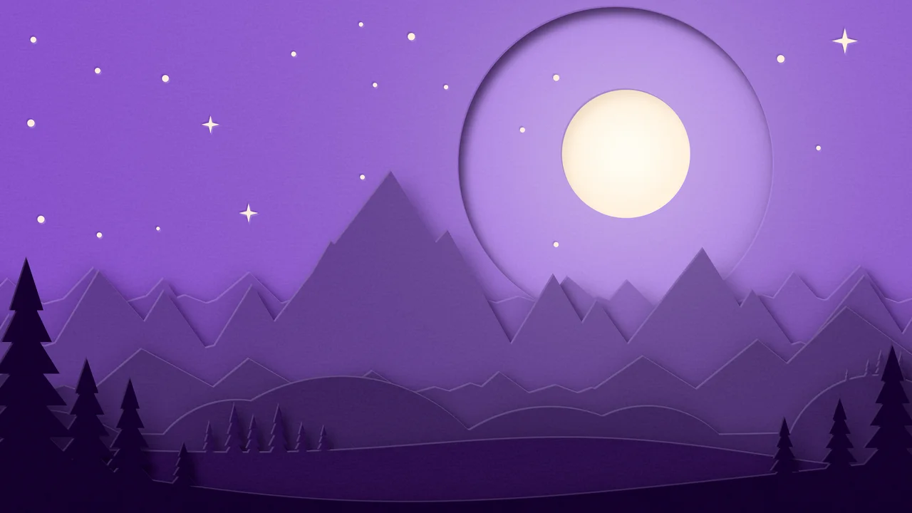 Dark Purple 3D Paper Cut Mountains and Moon desktop wallpaper in 4K