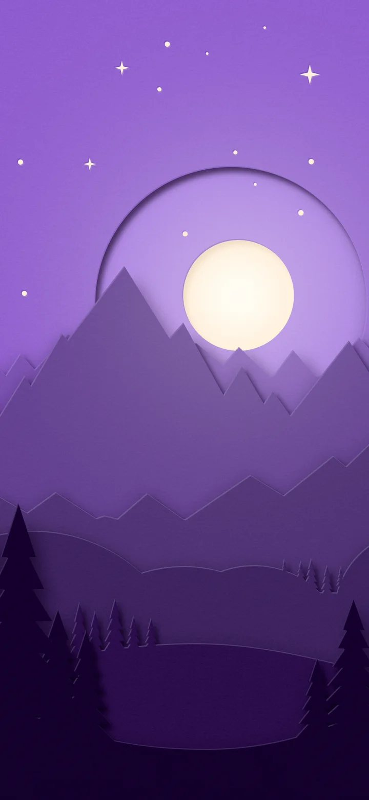 Dark Purple 3D Paper Cut Mountains and Moon wallpaper for iPhone and Android
