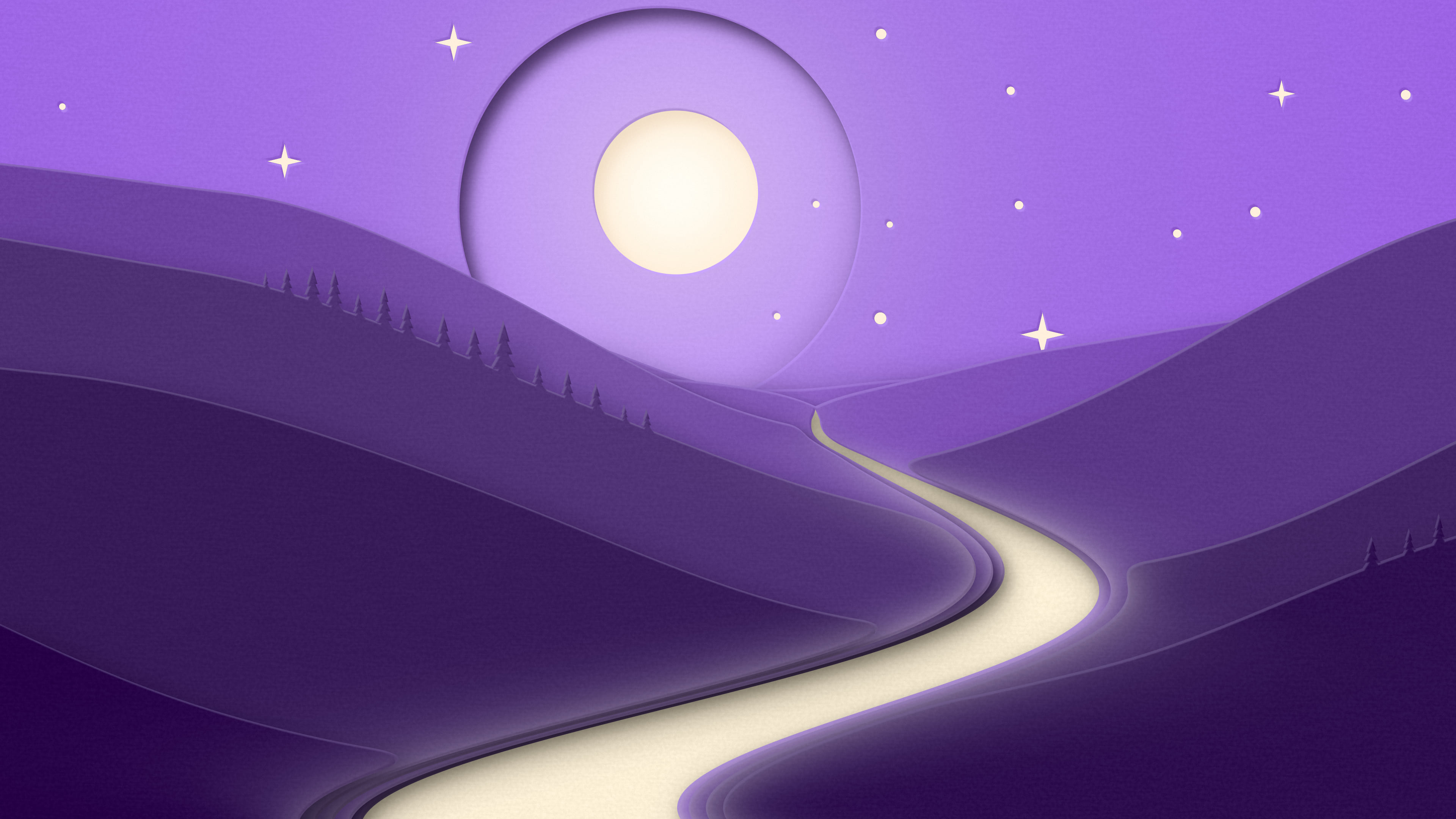 Dark Purple 3D Paper Cut River Valley desktop wallpaper in 4K