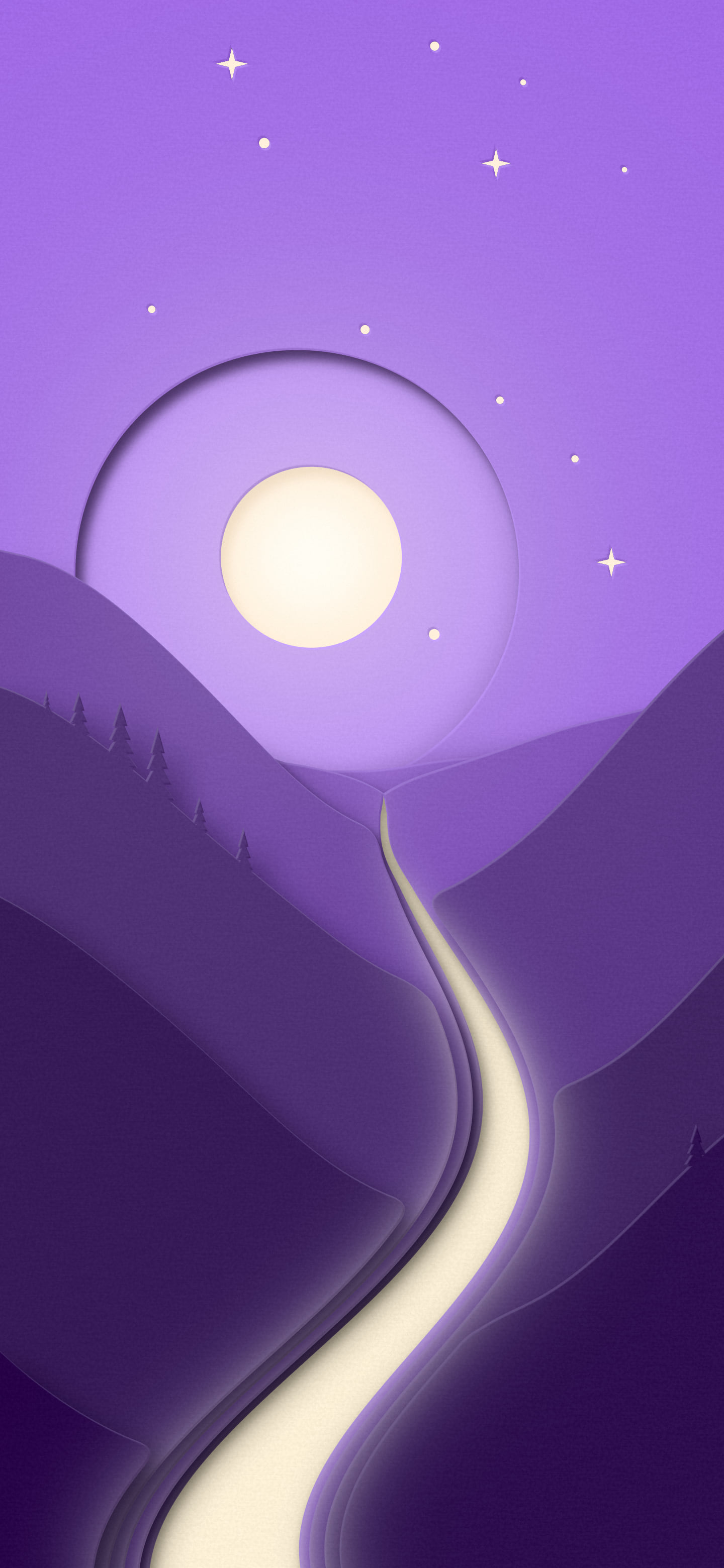 Dark Purple 3D Paper Cut River Valley wallpaper for iPhone and Android