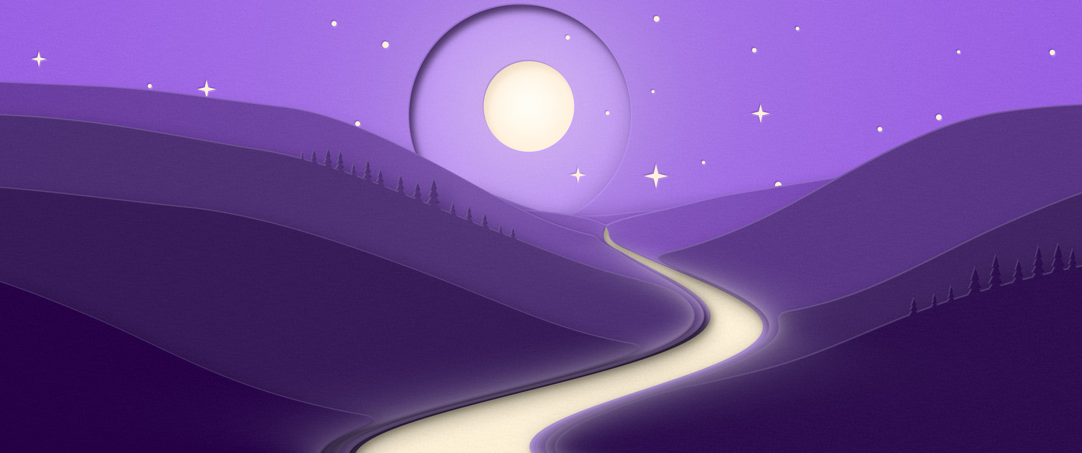 Dark Purple 3D Paper Cut River Valley ultrawide wallpaper, 3440 × 1440