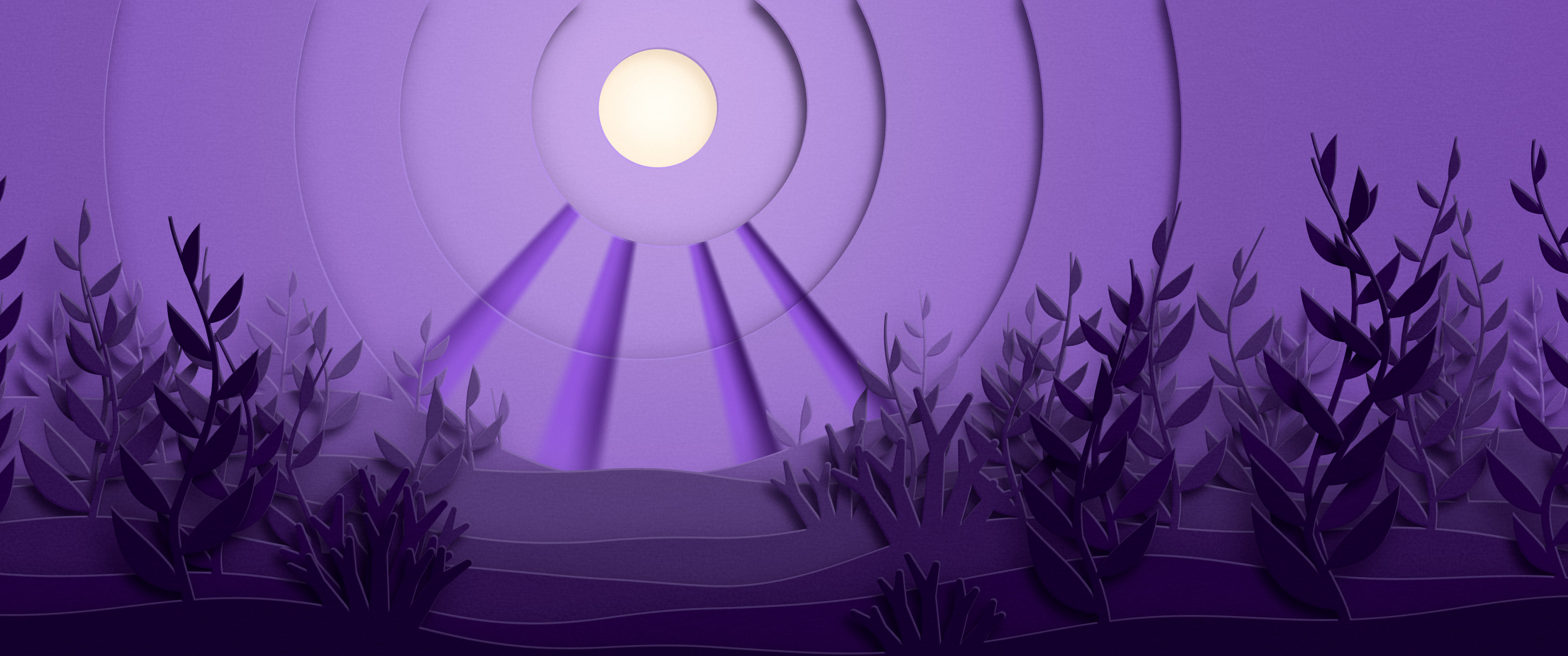 Dark Purple 3D Paper Cut Underwater Kelp ultrawide wallpaper, 3440 × 1440