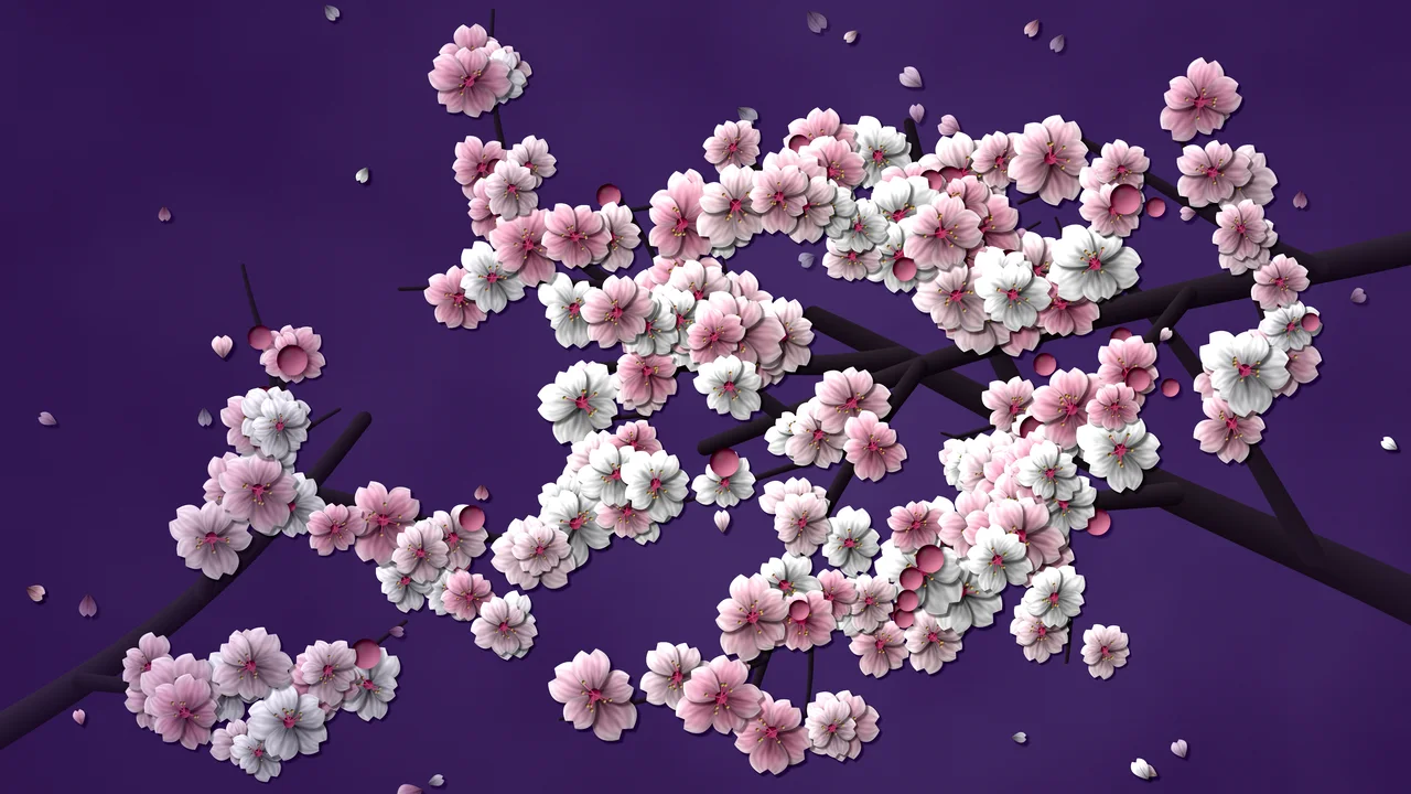 Dark Purple Blossom Branch Pattern desktop wallpaper in 4K