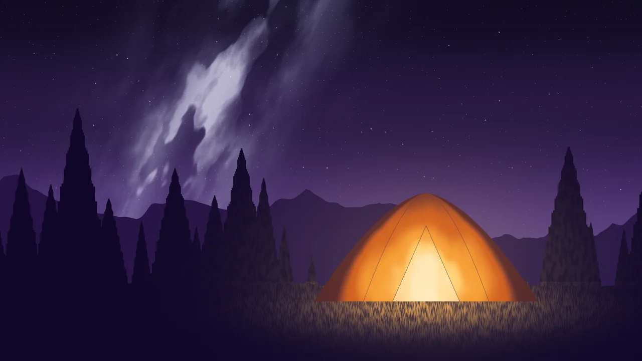 Dark Purple Camping Tent Under the Milky Way desktop wallpaper in 4K
