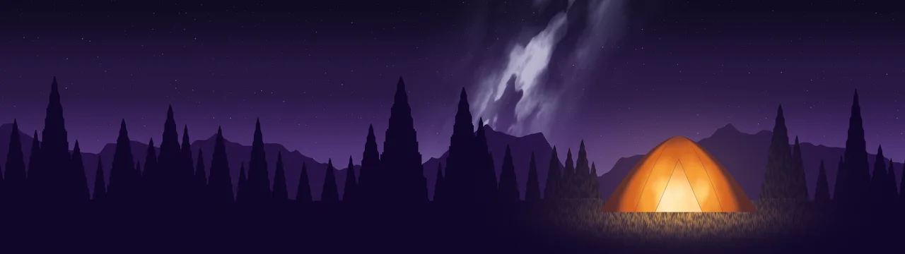 Dark Purple Camping Tent Under the Milky Way dual monitor wallpaper, 7680 × 2160