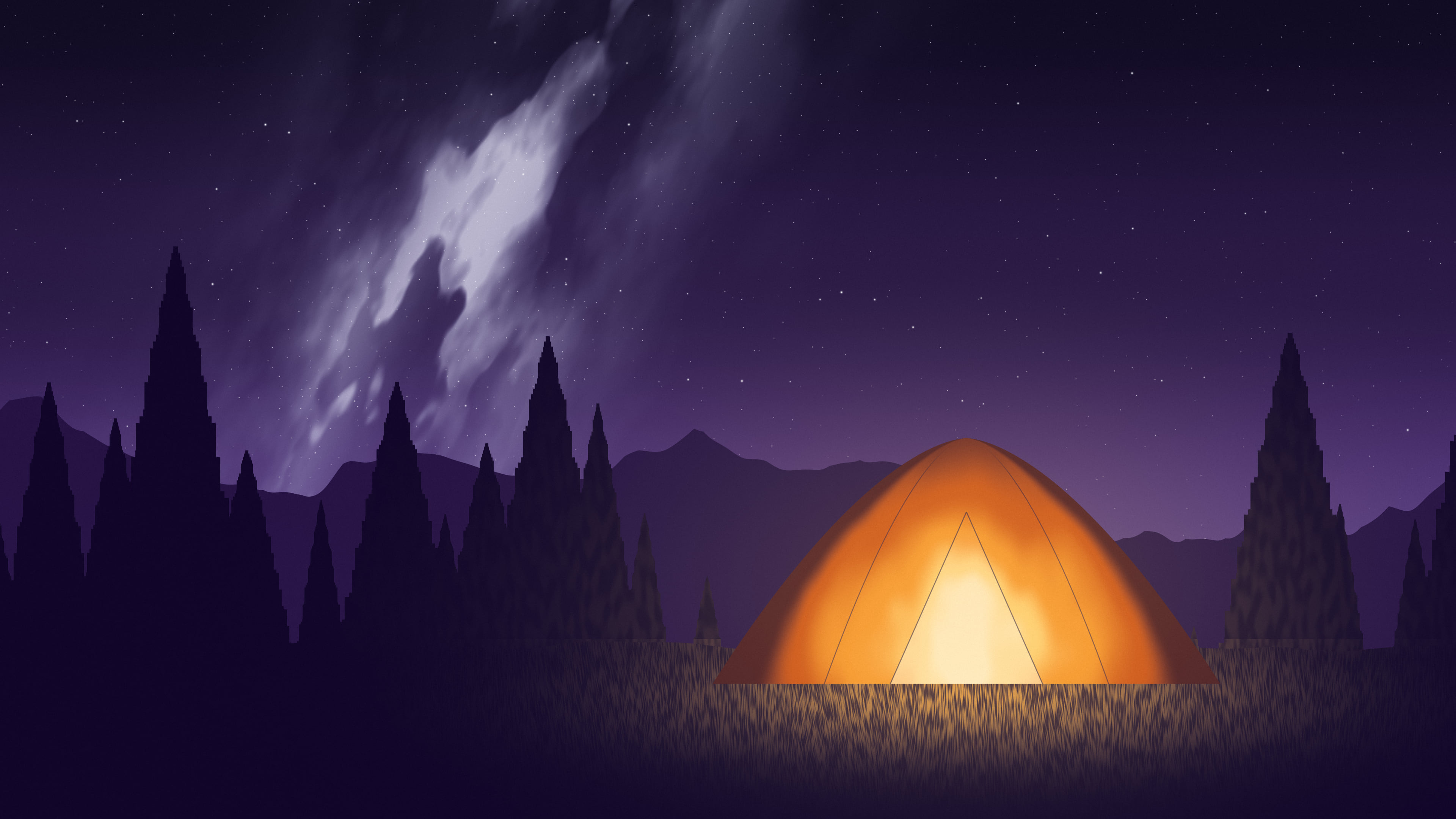 Dark Purple Camping Tent Under the Milky Way desktop wallpaper in 4K