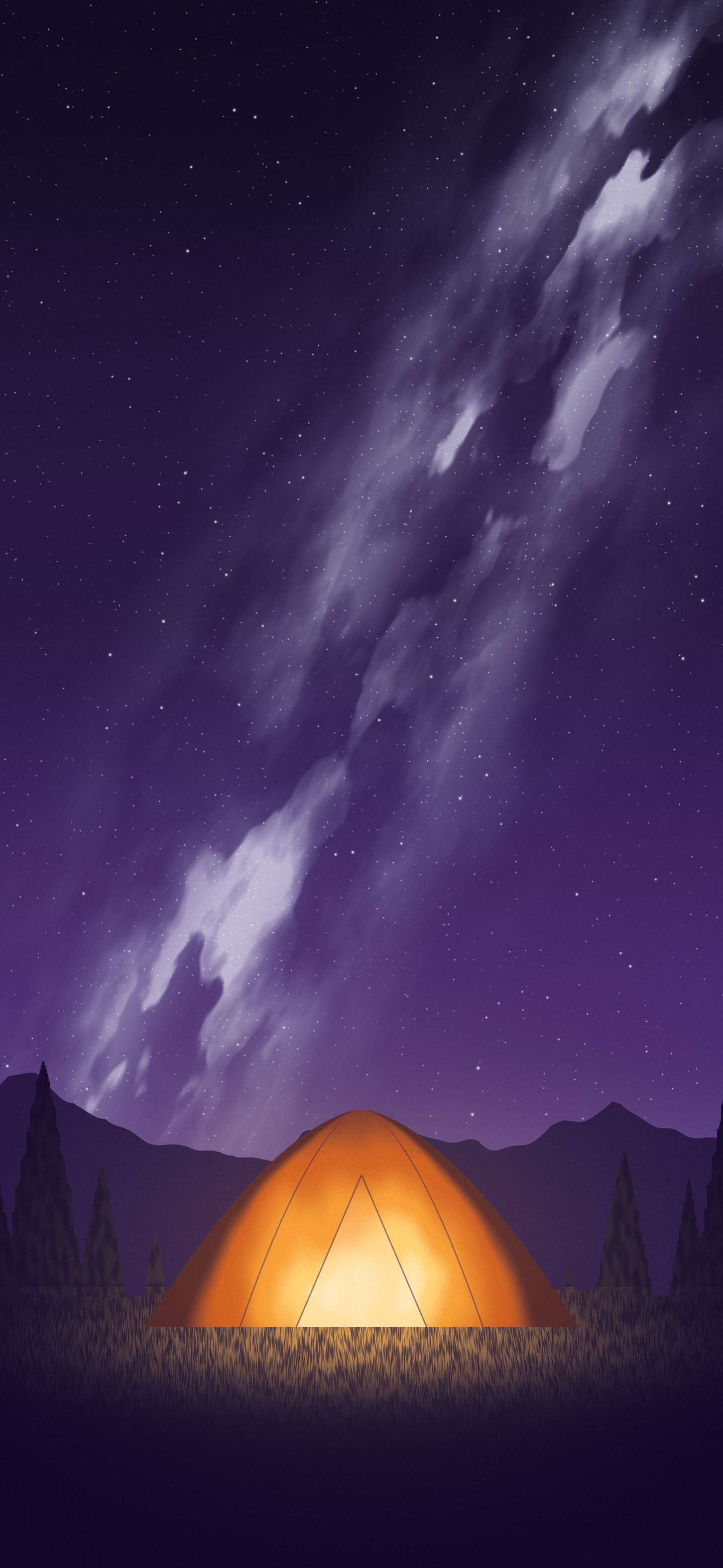 Dark Purple Camping Tent Under the Milky Way wallpaper for iPhone and Android