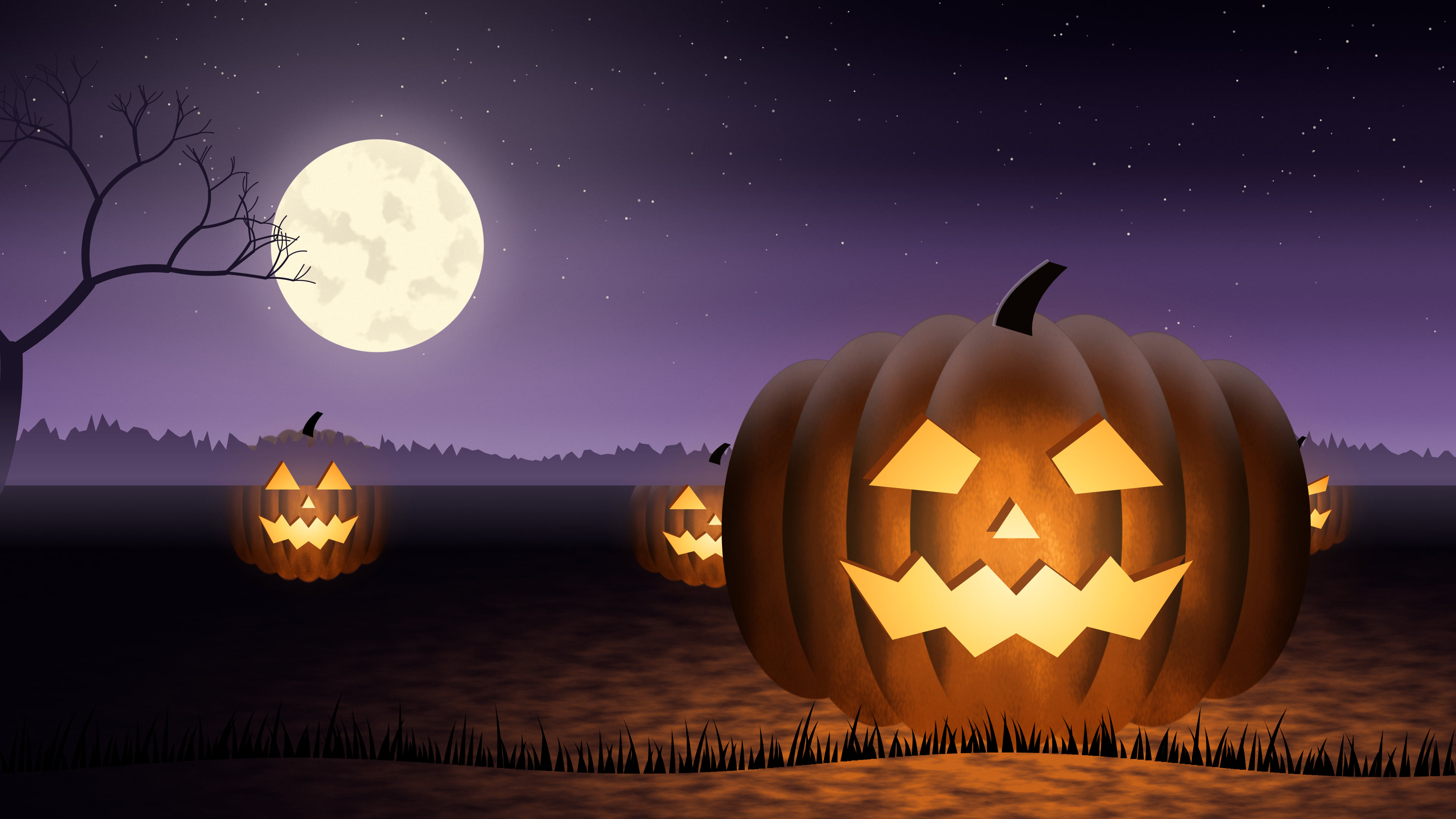 Dark Purple Carved Jack O Lantern desktop wallpaper in 4K