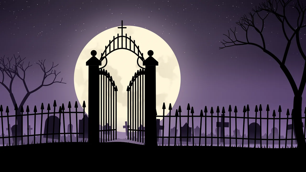 Dark Purple Cemetery Gate desktop wallpaper in 4K
