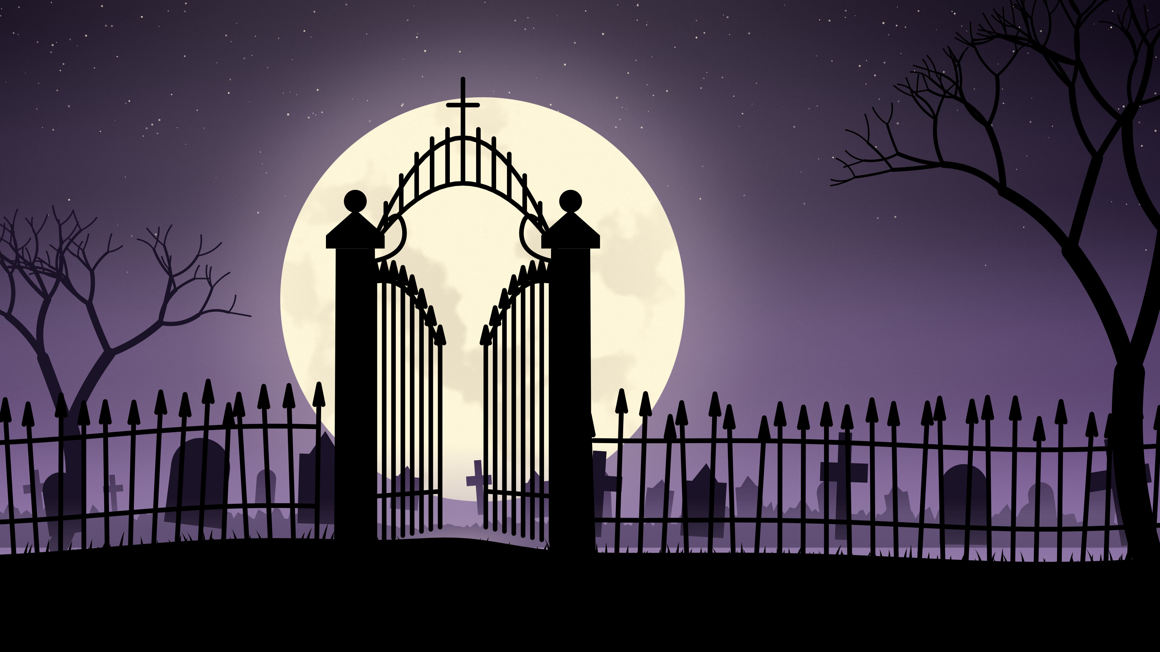 Dark Purple Cemetery Gate desktop wallpaper in 4K