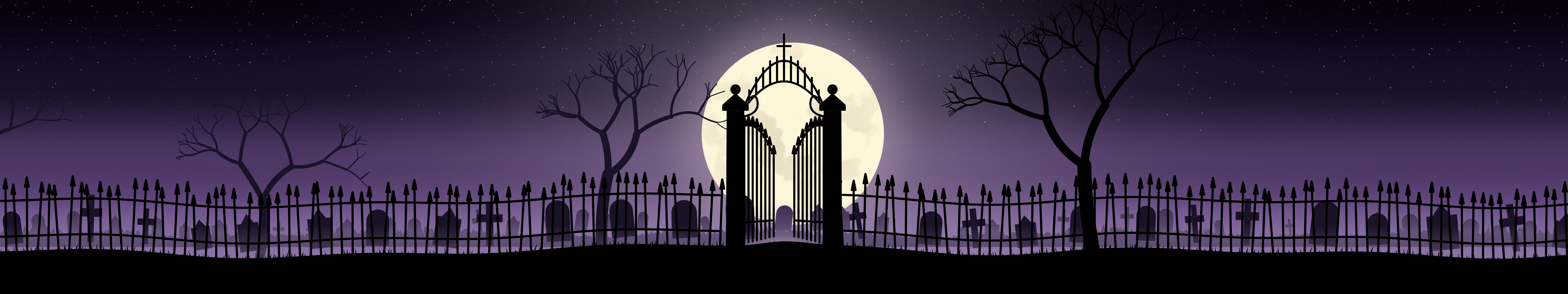 Dark Purple Cemetery Gate triple monitor wallpaper, 7680 × 1440