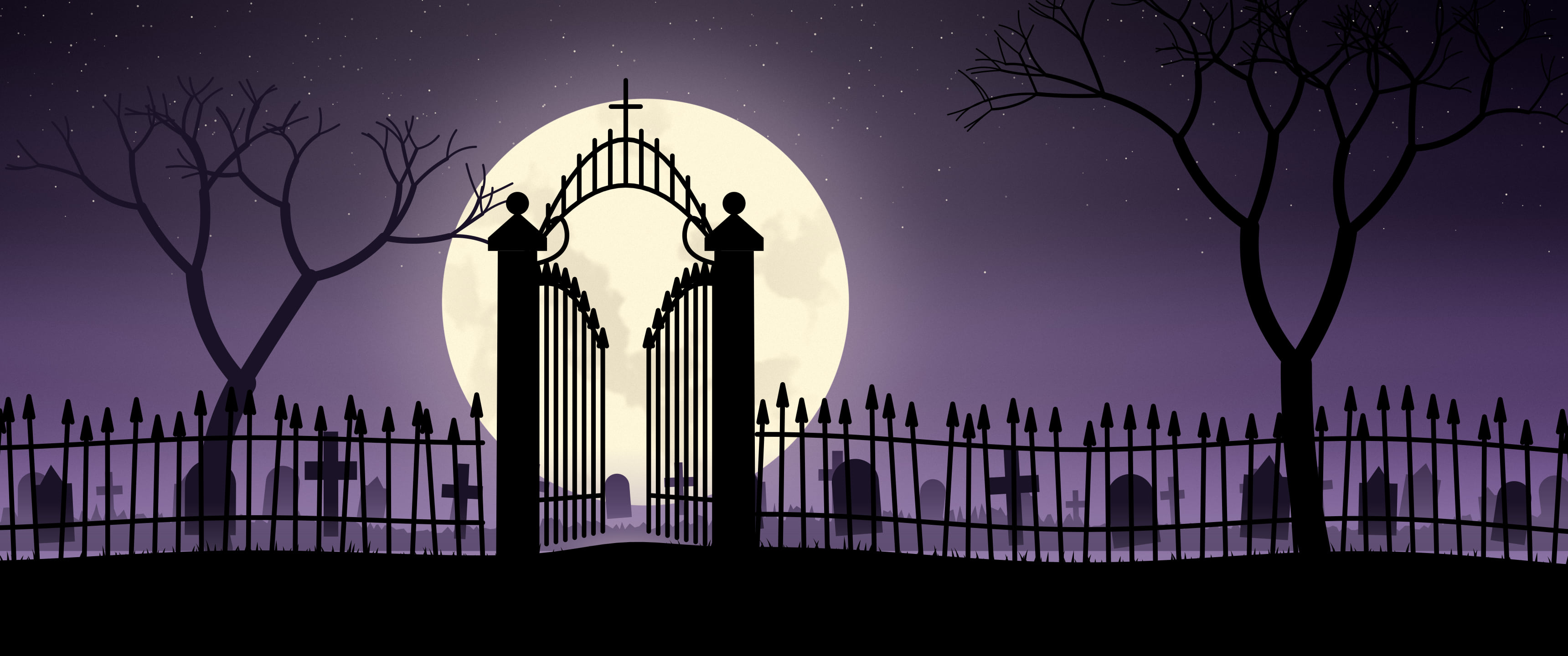 Dark Purple Cemetery Gate ultrawide wallpaper, 3440 × 1440
