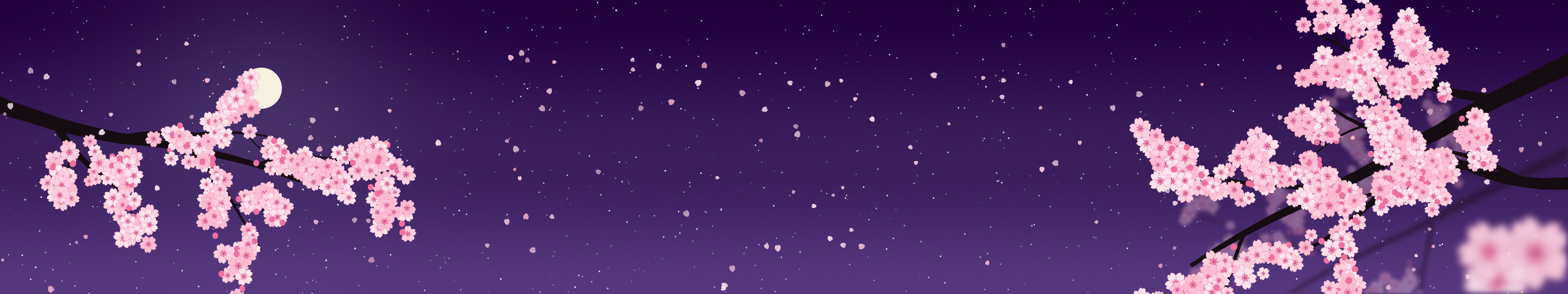Dark Purple Cherry Blossom Branch triple monitor wallpaper, 7680 × 1440