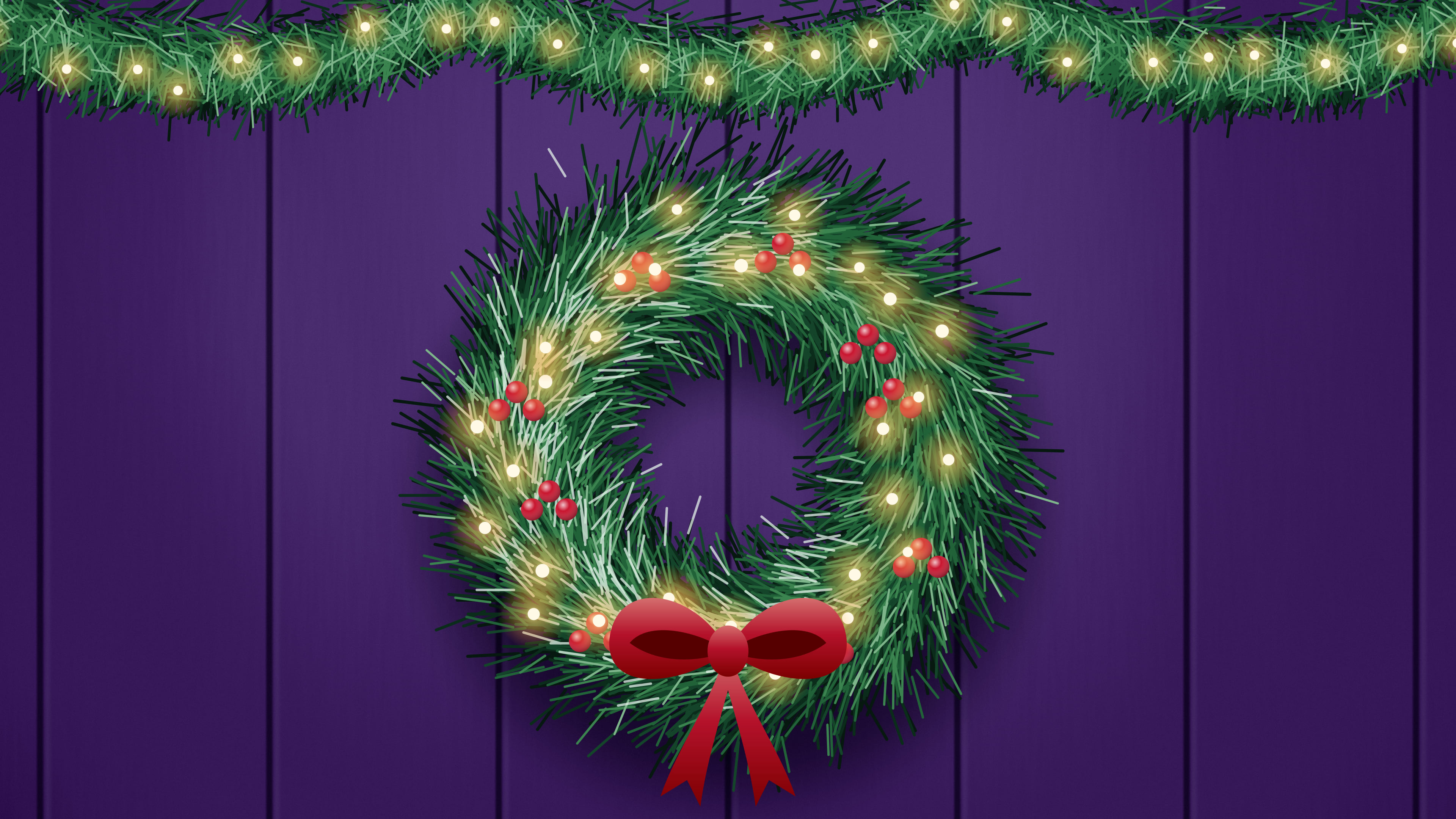 Dark Purple Christmas Wreath desktop wallpaper in 4K