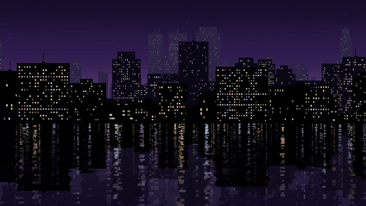 Dark Purple City Lights Reflection desktop wallpaper in 4K