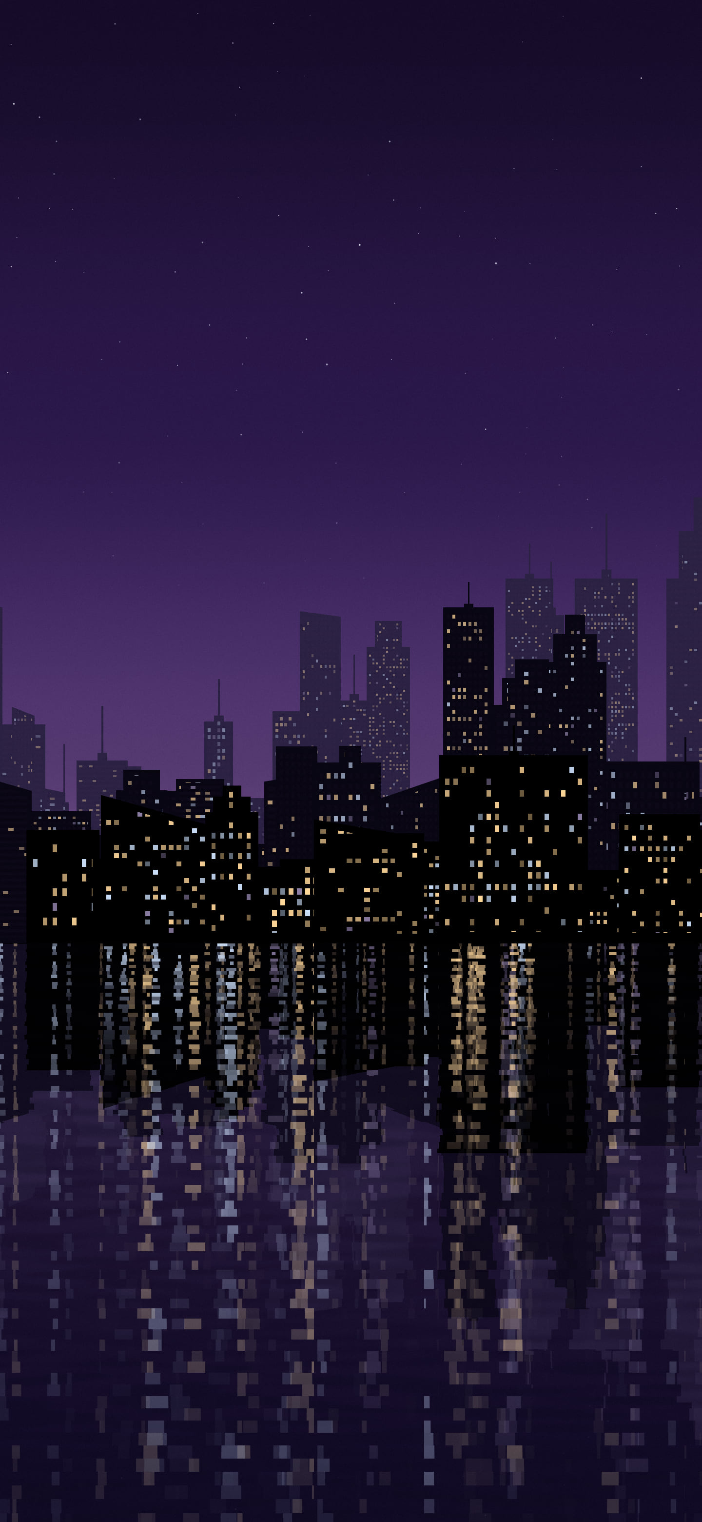 Dark Purple City Lights Reflection wallpaper for iPhone and Android