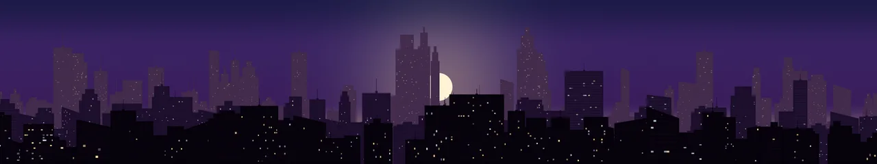 Dark Purple City Skyline Sunset triple monitor wallpaper, 7680 × 1440