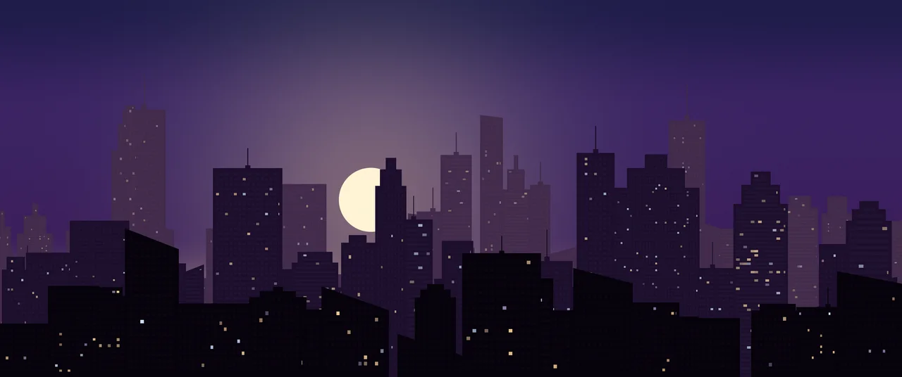 Dark Purple City Skyline Sunset ultrawide wallpaper, 3440 × 1440