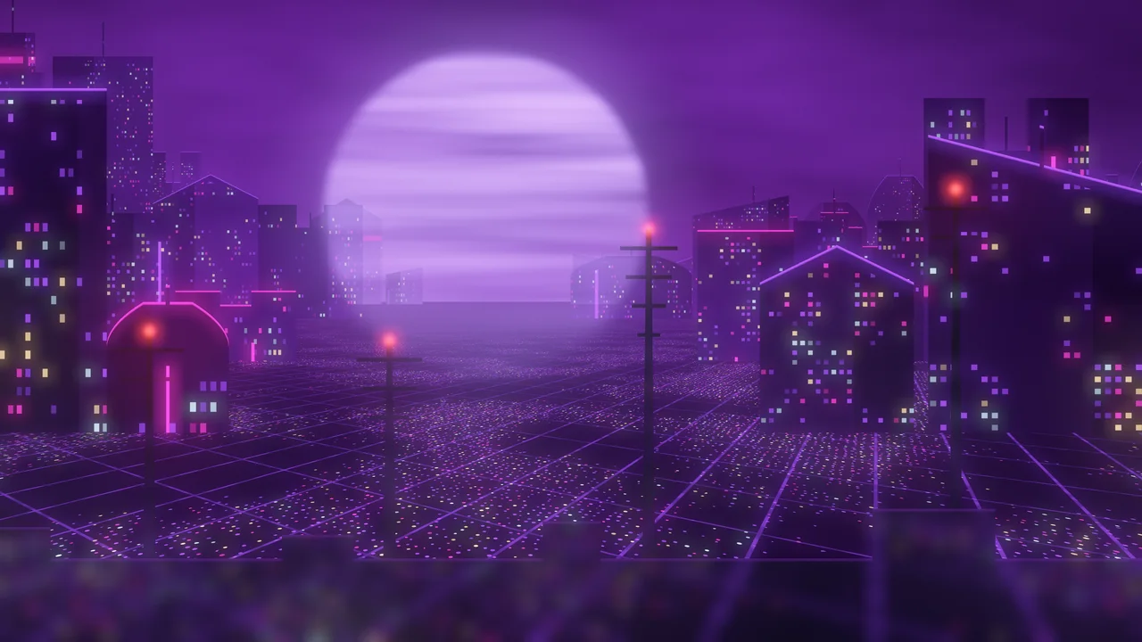 Dark Purple Cyberpunk City Rooftop desktop wallpaper in 4K