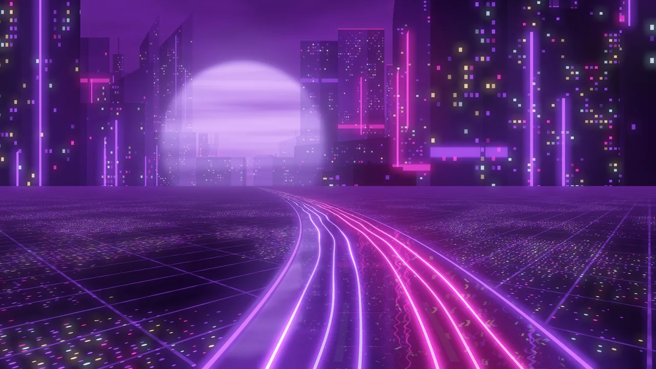 Dark Purple Cyberpunk Highway desktop wallpaper in 4K
