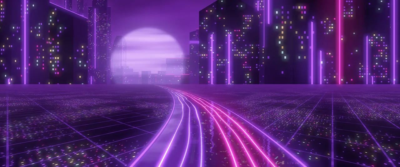 Dark Purple Cyberpunk Highway ultrawide wallpaper, 3440 × 1440