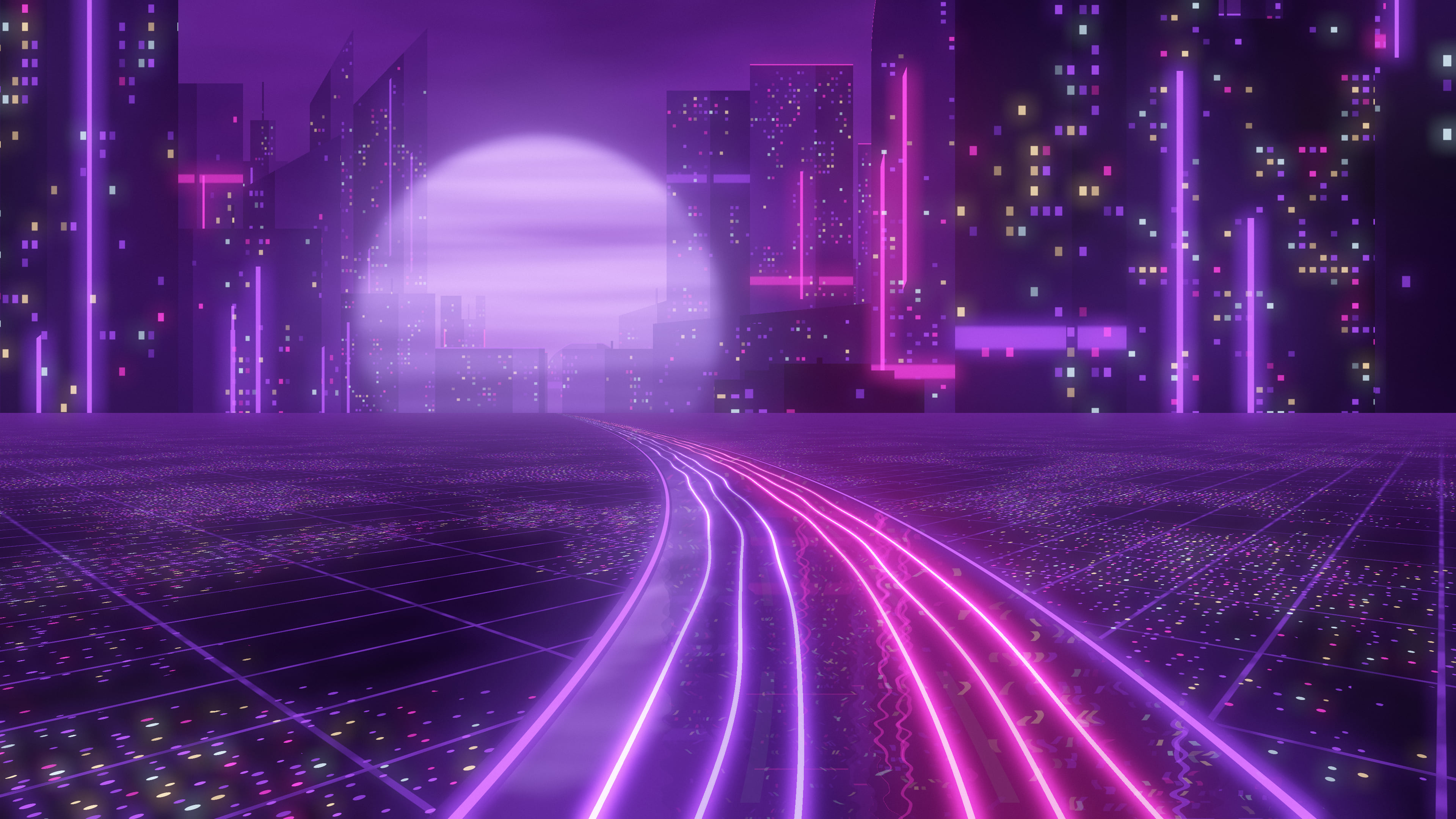 Dark Purple Cyberpunk Highway desktop wallpaper in 4K