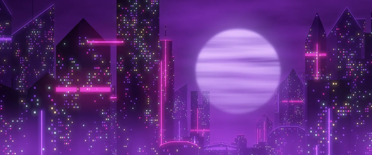 Dark Purple Cyberpunk Megacity ultrawide wallpaper, 3440 × 1440