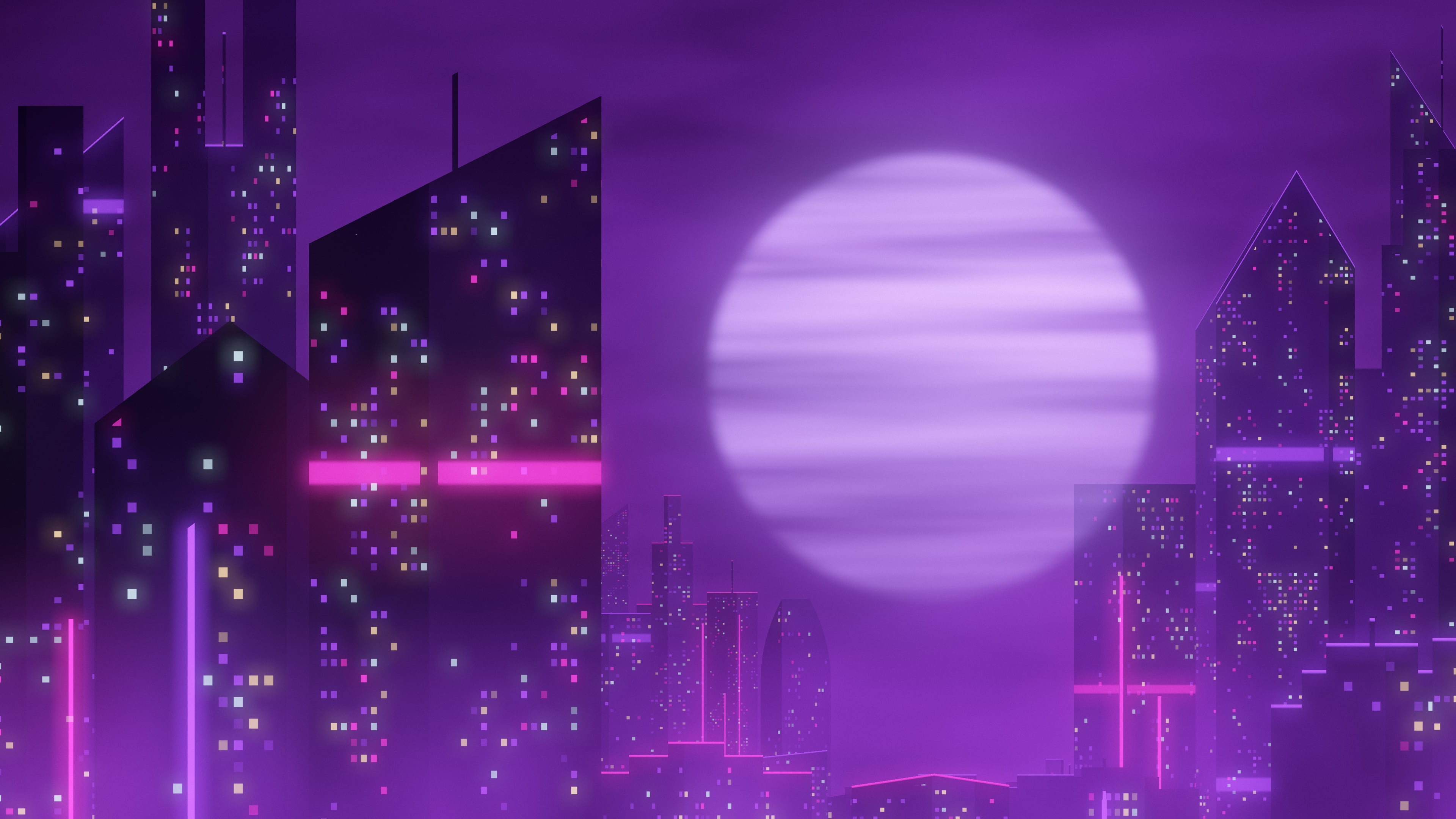 Dark Purple Cyberpunk Megacity desktop wallpaper in 4K