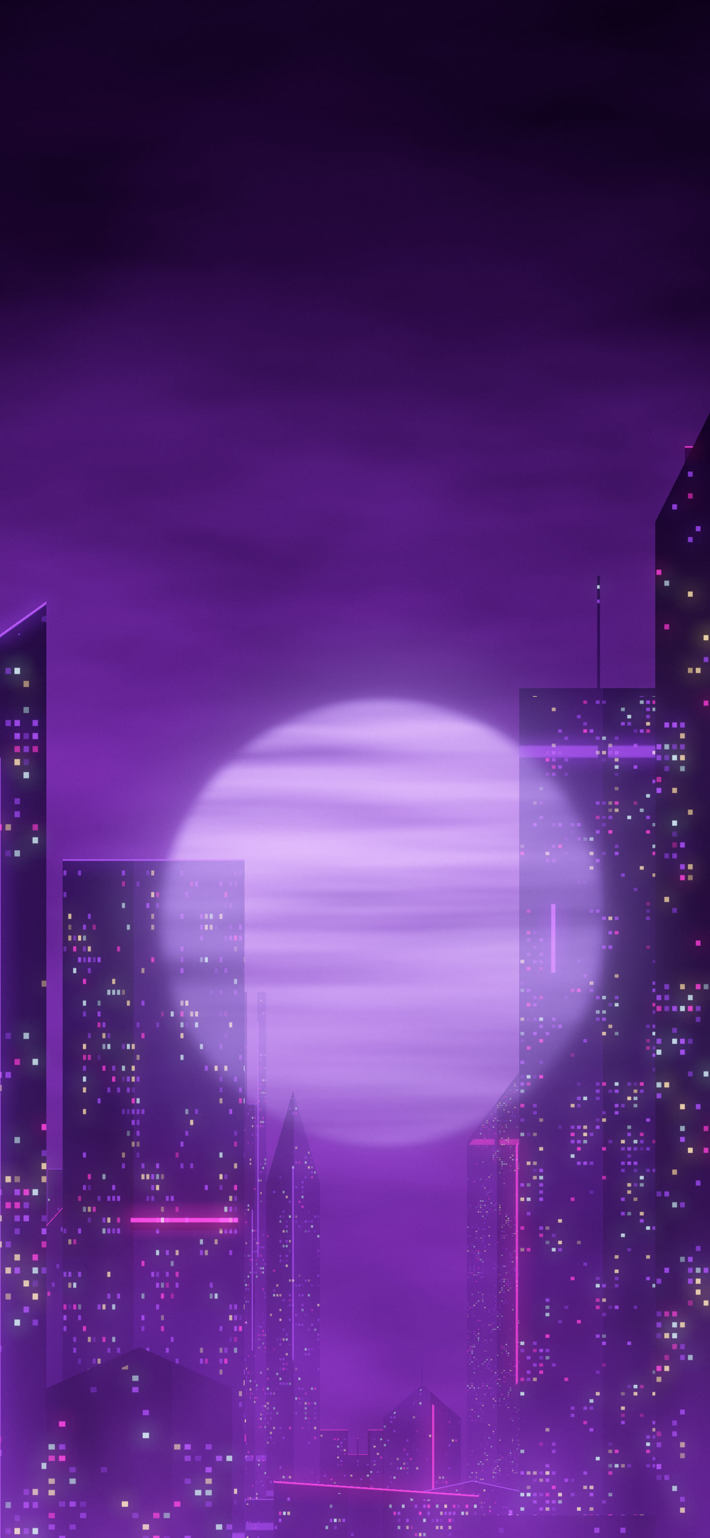 Dark Purple Cyberpunk Megacity wallpaper for iPhone and Android