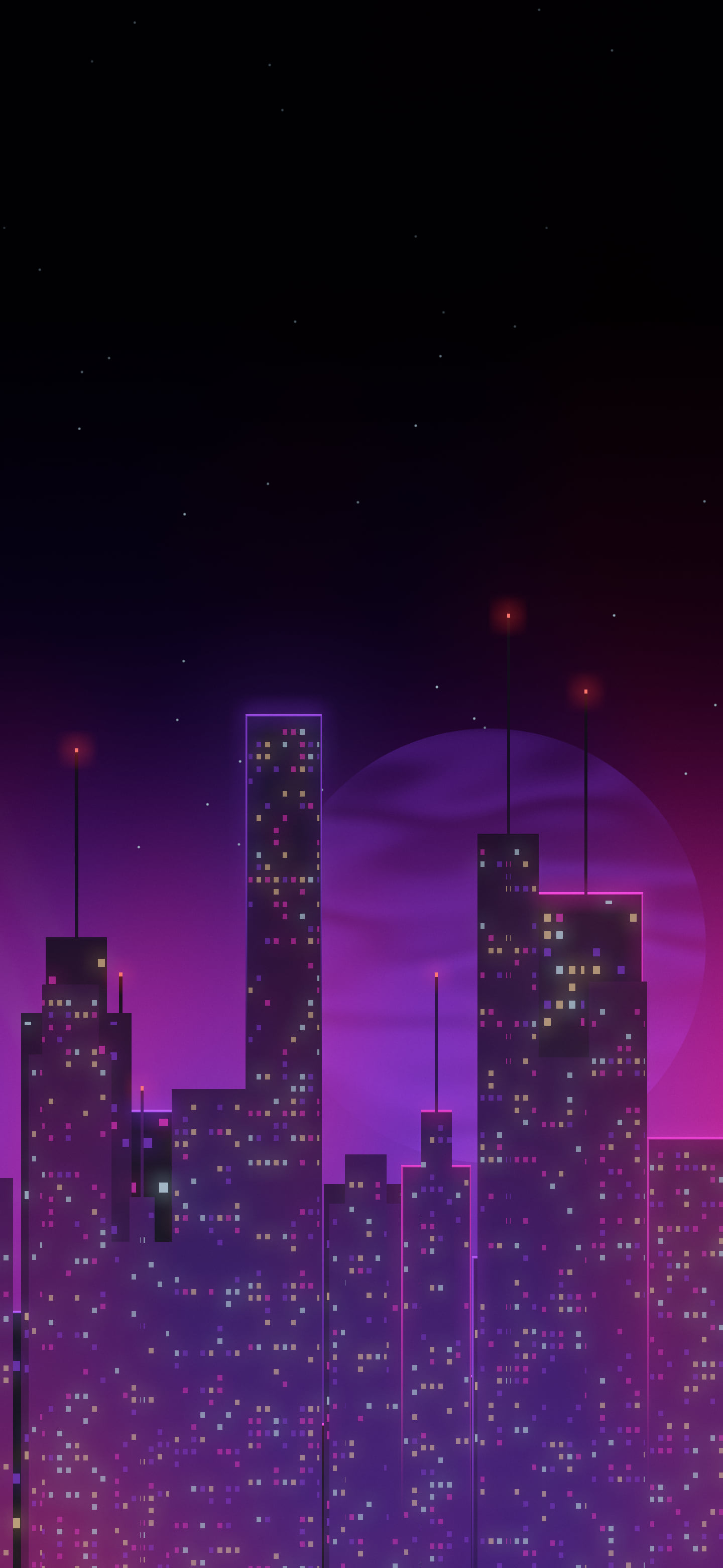 Dark Purple Cyberpunk Skyline wallpaper for iPhone and Android