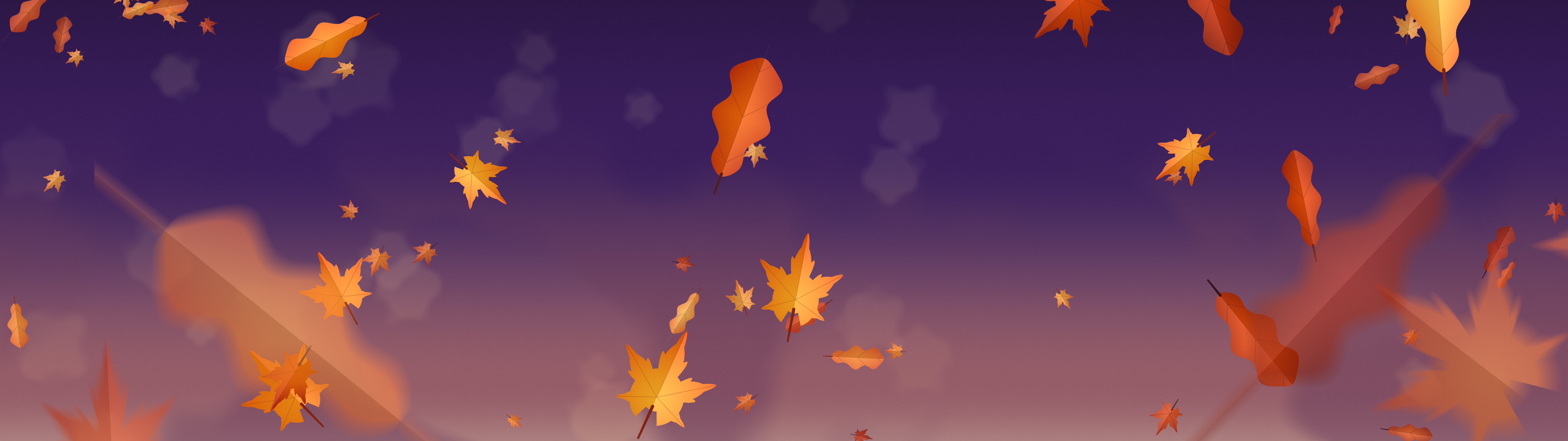 Dark Purple Falling Autumn Leaves dual monitor wallpaper, 7680 × 2160