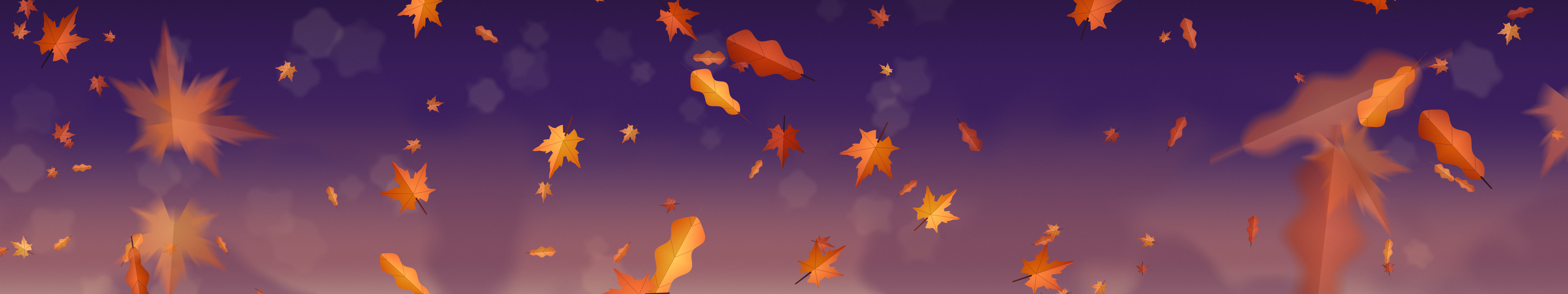 Dark Purple Falling Autumn Leaves triple monitor wallpaper, 7680 × 1440