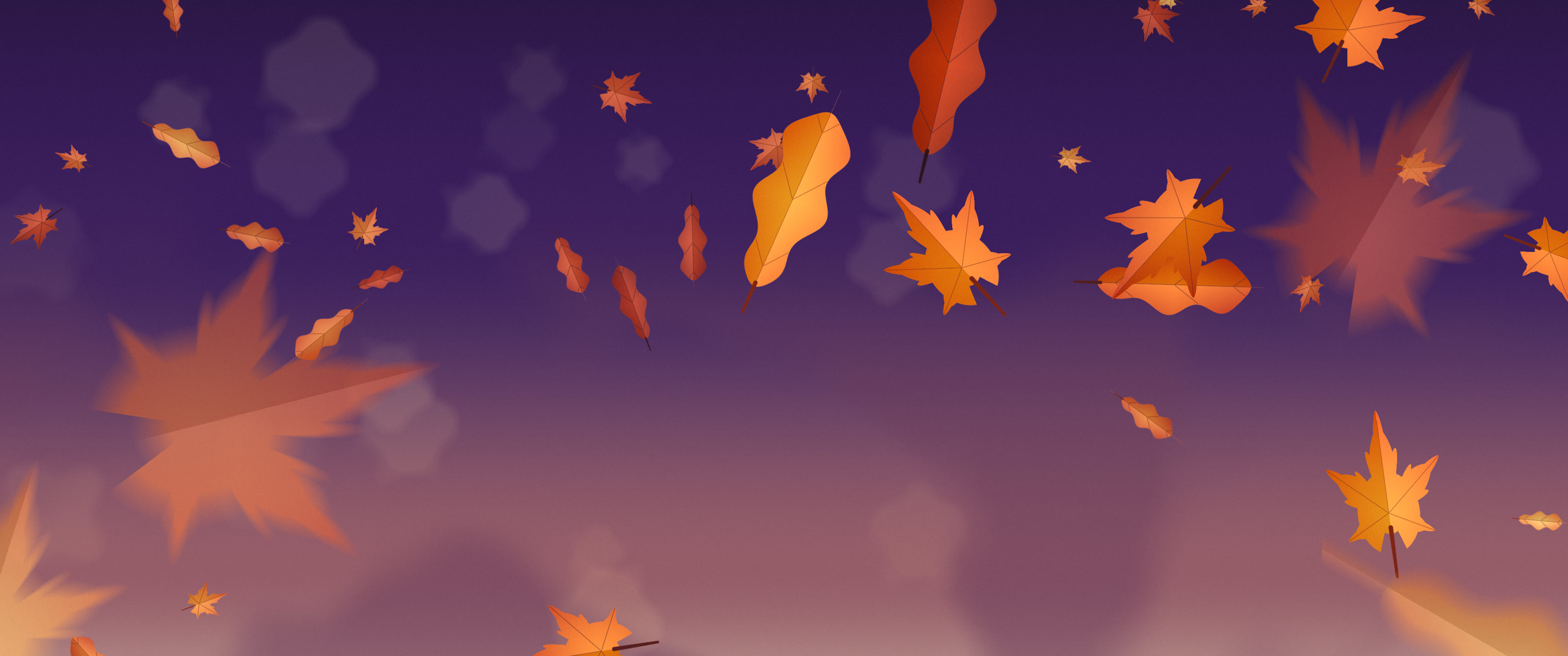 Dark Purple Falling Autumn Leaves ultrawide wallpaper, 3440 × 1440