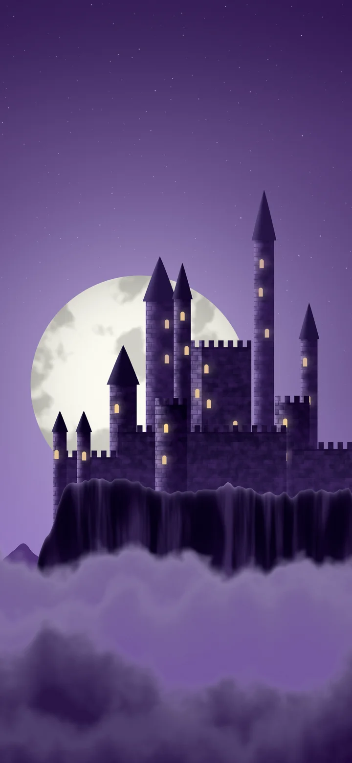 Dark Purple Fantasy Castle in the Clouds wallpaper for iPhone and Android
