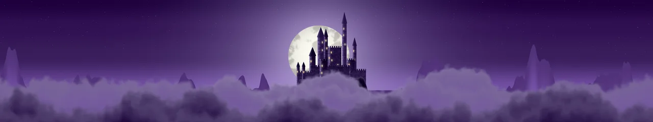 Dark Purple Fantasy Castle in the Clouds triple monitor wallpaper, 7680 × 1440