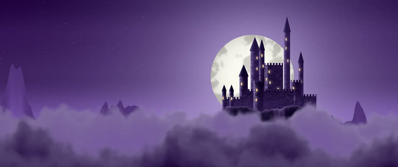 Dark Purple Fantasy Castle in the Clouds ultrawide wallpaper, 3440 × 1440