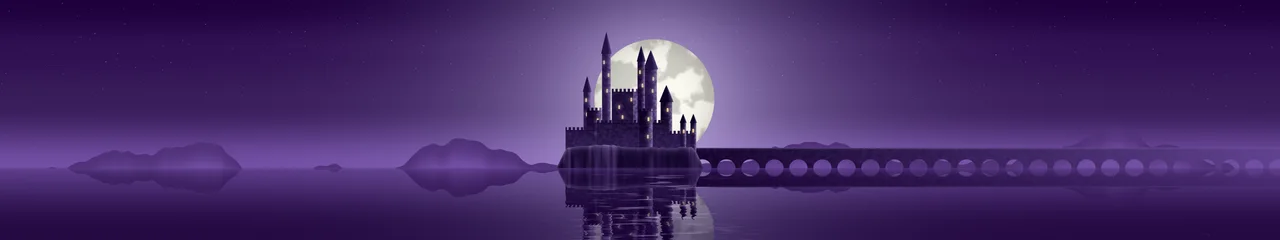 Dark Purple Fantasy Castle on a Lake triple monitor wallpaper, 7680 × 1440
