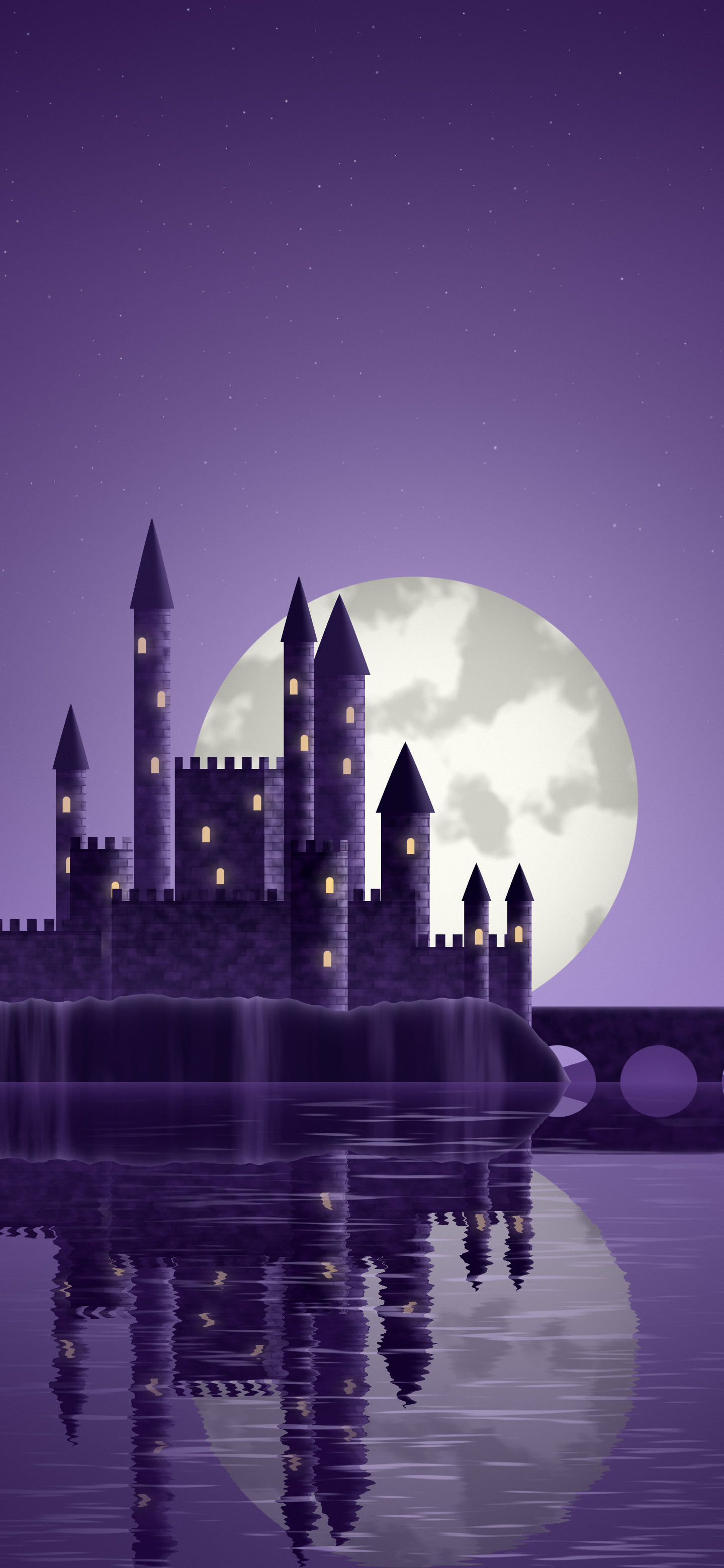 Dark Purple Fantasy Castle on a Lake wallpaper for iPhone and Android